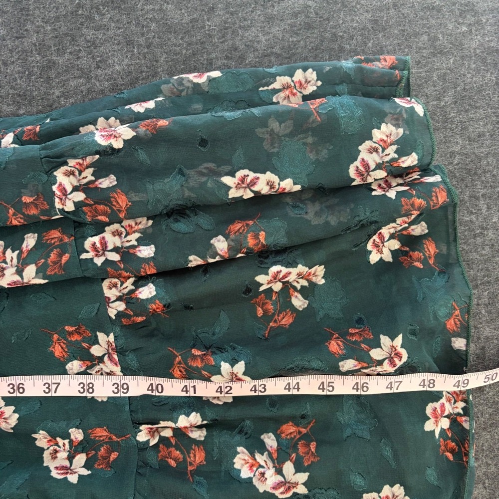 Cottagecore Green Midi XL Dress Boho Floral Feminine Smocked Tiered Chiffon - Picture 7 of 10